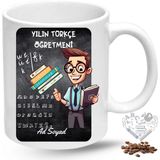Genel Türkçe Öğretmeni Erkek Öğretmenler Günü Hediyesi Isimli Baskılı Porselen Kupa Bardak - Beyaz
