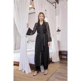 Genel Uzun Kollu Dantelli Kuşaklı Sabahlık, M, P493241S2107, SİYAH, kadın