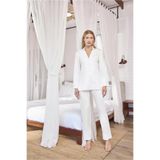 Genel Uzun Kollu Gömlek Yaka Pijama Takımı, S, P493223S3756, BEYAZ, kadın