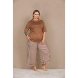 Genel Viskon Çizgili Pijama Takımı, 3XL, P493519S4997, Kahverengi, kadın