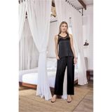 Genel Viskon Dantelli Saten Pijama Takımı, XL, P493242S5105, SİYAH, kadın