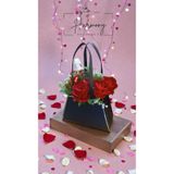 Genel Yapay Gül Çanta Buketi, Ayıcıklı Dekoratif Çiçek Aranjmanı, Kırmızı Siyah, 30 cm, Romantik Hediye, Çanta Şeklinde