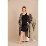 Genel Yılan Desenli Dantel İşlemeli Viskon Gecelik Sabahlık Takımı, 3XL, P493429S6605, Siyah, kadın