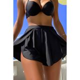 Genel Yırtmaçlı Etek Görünümlü Şık Deniz Şortu, S/M, P6353S5445, Siyah, Kadın