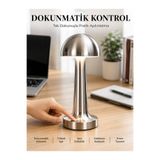GENELOEM Mantar Masa Lambası Dokunmatik 3 Renk Işık Şarjlı Kablosuz Modern Krom Tasarım - STEPCO1966-3 STEPCO1966-3911