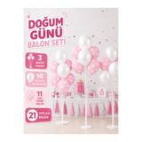 GenelTedarik 21 Balonlu Doğum Günü, Kutlama, Parti Balon Seti - 3 Adet Balon Standı - 21 Balon Adet Balon - Parti Süsleme - Bebek Partileri
