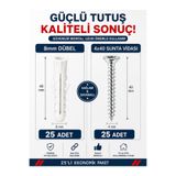 GenelTedarik 50Lİ VİDA DUBEL SETİ 4x40 8mm