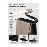 GenelTedarik 5'li Kaymaz Kaplamalı Pantolon Askısı | Paslanmaz Metal Dolap Düzenleyici Pantolon, Eşarp, Şal ve Havlu Askısı