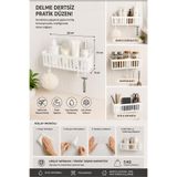 GenelTedarik Kendinden Yapışkanlı Banyo Rafı 26x11x9 cm Delmeden Montaj Mutfak Düzenleyici Organizer Duvar Rafı Çok Amaçlı Beyaz