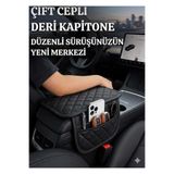 GenelTedarik Siyah Deri Oto Kolçak Kılıfı Örtüsü Capitone Süngerli Siyah Nakışlı Araba Koltuk Kılıfı Siyah Deri Araç Kolçak Kılıfı Organizer Çift Cepli Kol Dayama Araç İçi Düzenleyici