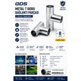 GENERAL GDS 8 mm Metal T Boru Bağlantı Parçası 3 Yollu Galvaniz Hortum Eki