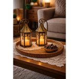 General Home Dekoratif LED Fener 2’li Set | Pilli,Sarı Işık,Retro Tasarım, Ev ve Bahçe Kullanımı Ramazan Işıkları