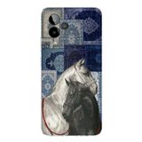General Mobile GM 24 PRO Uyumlu Mavi Kilim Desenli Siyah ve Beyaz At Baskılı Silikon Kılıf
