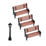 Generic 3 Adet Noel Bebek Evi Bankları, Mini Plastik Banklar, Minyatür Kiti, Park Bankı, Mikro Manzara, Bebek Evi Kendin Yap Aksesuarları, 1:25 (1 Mini Sokak Lambası ile)