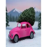 Generic 3D Baskı Mini Vosvos Dekoratif Araba Figürü, Yılbaşı Ağacı Temalı, El Yapımı, Plastik, Turuncu/Mori Pembe/Beyaz, 11x5x7.5 cm, Masa Üstü ve Vitrin Dekorasyonu (Pembe)