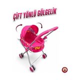 Generic Bebek Arabası Katlanabilir Metal Puset Gölgelikli Sepetli Beşikli ve Baston 4 Farklı Model Seçeneği - Kırmızı