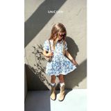 Generic Blue Flower Dress Çiçekli Kız Çocuk Yazlık Keten Elbise