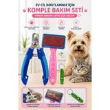 Generic Evcil Hayvan Komple Bakım Seti – Tırnak Makası, Tarama Fırçası ve Düdük - Açık Mavi - Kırmızı