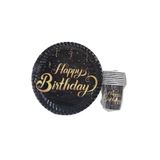 Generic PARTİCİMDEN Yaldızlı Altın Sarısı Happy Birthday Doğum Günü Tabak Bardak Seti Kombin Parti Malzemeleri