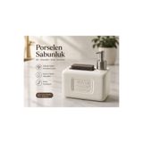 Generic Porselen Sabunluk Sünger Bölmeli | Mutfak & Banyo Sıvı Sabun Dispenser Şık Tasarım =©