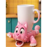 Generic Şaşkın Kedi Sürpriz Coaster | Bardak Konunca Hareket Eden 3D Baskı Masaüstü Dekor & Eğlenceli Bardak Altlığı | Turuncu | Beyaz | Siyah | Pembe Renk Seçenekleri