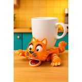 Generic Şaşkın Kedi Sürpriz Coaster | Bardak Konunca Hareket Eden 3D Baskı Masaüstü Dekor & Eğlenceli Bardak Altlığı | Turuncu | Beyaz | Siyah Renk Seçenekleri - Turuncu - Beyaz