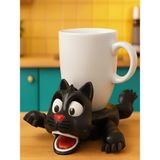 Generic Şaşkın Kedi Sürpriz Coaster | Bardak Konunca Hareket Eden 3D Baskı Masaüstü Dekor & Eğlenceli Bardak Altlığı | Turuncu | Siyah | Beyaz Renk Seçenekleri