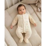 Generic Unisex Bebek Bej Ayıcık Detaylı Kadife Patikli Tulum