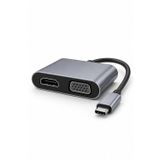 Generic USB Type-C to HDMI ve VGA 2 Port 4K UHD Görüntü Dönüştürücü Adaptör Gri