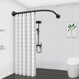 Generico 304 Paslanmaz Çelik Kavisli Duş Perdesi Çubuğu, Ayarlanabilir, L Şekilli, Küvet için, Delmeden Kurulum (Siyah, Çap 70-95 cm x 105-165 cm)
