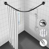 Generico Duş perdesi kavisli çubuk, banyo perdesi için kavisli ray, delmeden paslanmaz çelik L şeklinde köşe rayı, küçük banyolar için mükemmel, (Renk, 70-95 cm × 105-165 cm)