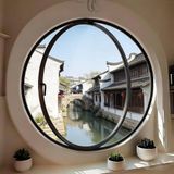 Generico Havalandırma Penceresi Dönebilir, 360° Dönebilen Yuvarlak Loblo, Kulplu Siyah Alüminyum Çerçeve, Ev, Mutfak, Otel, Yatak Odası Havalandırma ve Değiştirme için 5 mm Temperli Cam