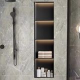Generico Su Geçirmez Paslanmaz Çelik Gömme Duş Niş Duvara Monte Banyo Rafı, LED Gömme Duş Niş, Duvar Dolabı, 2 Katmanlı Depolama Rafı, 28 x 12,5 x 70 cm, Çelik