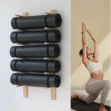 Generisch 6 katlı yoga matları için duvar askısı – Köpük ruloları ve spor aletlerini saklamak için ahşap raf – Ev fitness stüdyosu ve antrenman aksesuarları için düzenleyici