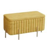 Generisch Bu lüks, kadife kaplı saklama bankı, metal ayaklı, dolgulu ayak taburesi ve kapaklı – oturma odası ve giriş alanı için şık bir mobilya, sarı, 35 x 18 x 17 inç.