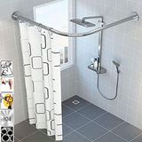Generisch Kavisli duş perdesi çubuğu, kavisli köşe duş perdesi çubuğu, uzatılabilir, L şeklinde, deliksiz, ayarlanabilir, paslanmaz çelik 304, banyo için (Boyut: 70-90 x 100-150 cm)