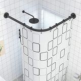 Generisch Kavisli duş perdesi çubuğu, uzatılabilir, L şeklinde, kavisli, paslanmaz çelik, deliksiz, paslanmaz, ayarlanabilir, (siyah, 60-80 × 80-120 cm)