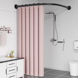 Generisch Paslanmaz çelik kavisli duş perdesi çubuğu, uzatılabilir, ayarlanabilir, banyo ve soyunma odası için, delmeden veya delmeden (siyah, çap 70-95 cm x 105-165 cm)
