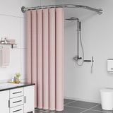 Generisch Paslanmaz çelik kavisli duş perdesi çubuğu, uzatılabilir, ayarlanabilir, banyo ve soyunma odası için, delmeli veya deliksiz, (gümüş, 90-130 cm x 90-130 cm)