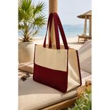Geniş Hacimli Ham Bez Plaj Çantası İç Cepli Şık Tasarım Bordo 35 Cm X 45 Cm