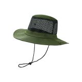 Geniş Kenarlı Safari Şapka, Yeşil, Mesh Havalandırmalı, Ayarlanabilir Çene Askılı, Outdoor Güneş Koruma