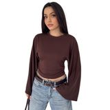 Geniş Kol Crop Bluz – Black Bold, kahverengi, m