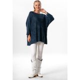 Geniş Kol Hira Sonbahar ve Kışlık Asimetrik Kesim Otantik Triko Bluz Indigo Indg - İndigo - Standart