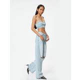 Geniş Paça Yırtık Kot Pantolon Standart Bel Düğmeli - Bianca Wide Leg Jean