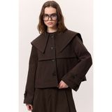 Geniş Yaka Gabardin Ceket Kahverengi - L