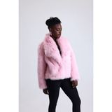 Geniş Yaka Kalın Kürk Mont Kaban - Pembe - 42