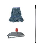 Geniş Yedek Islak Mop Paspas Takımı - 25 Cm. 500 Gr. Islak Mop + Mop Tutucu + Metal Vidalı Sap