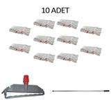 Geniş Yedek Islak Paspas Mop Takımı Seti - 10 Adet Geniş Islak Mop Başlığı + Metal Sap + Mop Tutucu