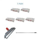 Geniş Yedek Islak Paspas Mop Takımı Seti - 5 Adet Geniş Islak Mop Başlığı + Metal Sap + Mop Tutucu