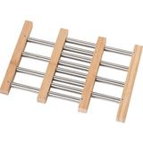 Genişleyebilir Bambu Nihale, Paslanmaz Çelik Detaylı Katlanabilir Tencere Altlığı, 20X22-33X22 cm